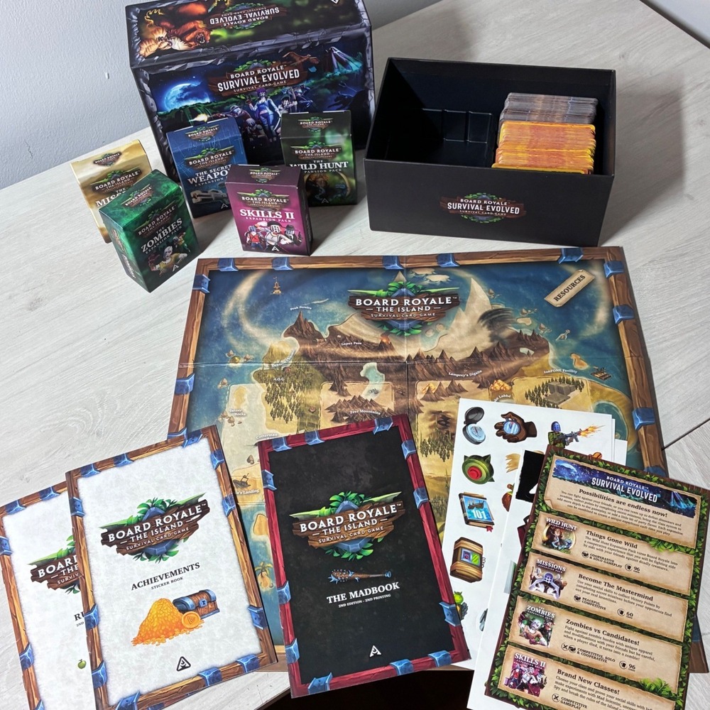 Board Royale The Island Survival Evolved Game 5 Expansion Packs Madbook READ Lot